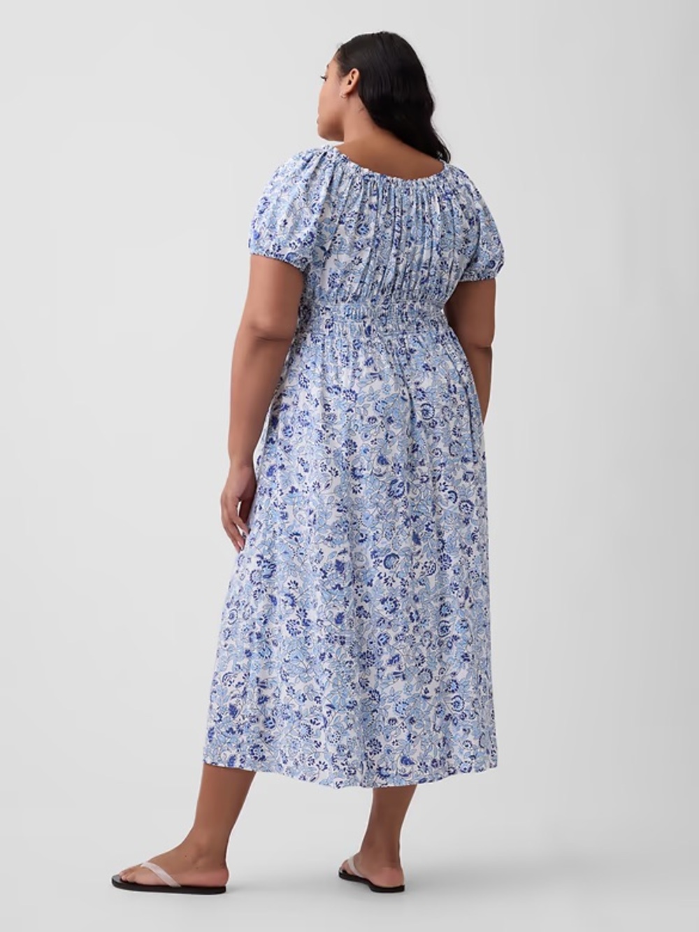 GAP NWT Blue Floral Puff-Sleeve Maxi Dress~Size L - Picture 8 of 11